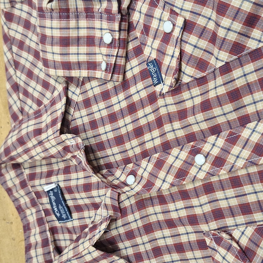 Vintage Wrangler Brick Red Plaid Lightweight Pearl Snap Longsleeve Shirt 80s